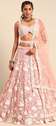 Bridal, Designer, Wedding Gold color Lehenga in Georgette fabric with Flared Embroidered, Sequence, Zircon work : 1923852