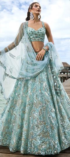 Bridal, Designer, Wedding Blue color Lehenga in Net fabric with Flared Embroidered, Sequence, Zircon work : 1923856