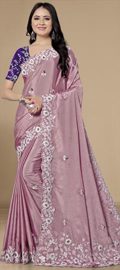 Festive, Party Wear, Reception Purple and Violet color Saree in Chiffon fabric with Classic Embroidered, Resham, Thread work : 1923903
