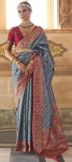 Traditional, Wedding Blue color Saree in Banarasi Silk, Silk fabric with South Weaving, Zari work : 1923940