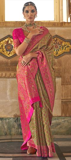 Traditional, Wedding Green, Pink and Majenta color Saree in Banarasi Silk, Silk fabric with South Weaving, Zari work : 1923944