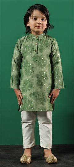 Festive, Party Wear, Summer Green color Boys Kurta Pyjama in Silk fabric with Floral, Printed work : 1923979