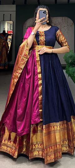 Festive, Party Wear, Reception Blue color Gown in Cotton fabric with Weaving, Zari work : 1924068