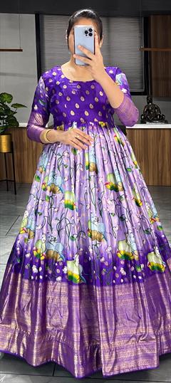 Festive, Reception Purple and Violet color Gown in Dolla Silk fabric with Printed work : 1924075