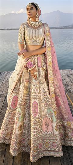 Bridal, Wedding Multicolor color Lehenga in Silk fabric with Flared Bugle Beads, Embroidered, Sequence, Stone, Thread work : 1924084