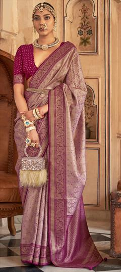 Bridal, Wedding Pink and Majenta color Saree in Banarasi Silk fabric with South Weaving, Zari work : 1924192