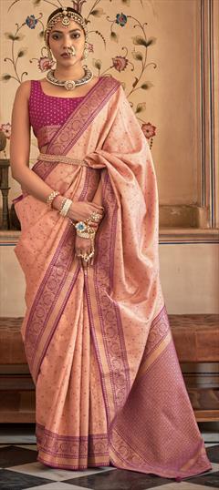 Bridal, Wedding Pink and Majenta color Saree in Banarasi Silk fabric with South Weaving, Zari work : 1924196