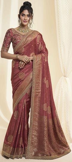 Bridal, Traditional, Wedding Red and Maroon color Saree in Silk fabric with South Lace, Sequence, Weaving, Zari work : 1924300