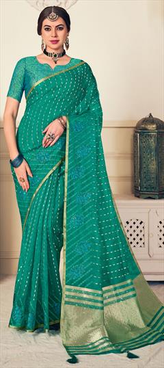 Bridal, Traditional, Wedding Green color Saree in Silk fabric with South Embroidered, Sequence, Thread work : 1924380