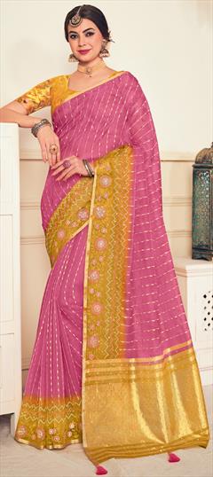 Bridal, Traditional, Wedding Pink and Majenta color Saree in Silk fabric with South Embroidered, Sequence, Thread work : 1924388