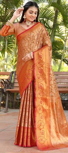 Party Wear, Traditional Beige and Brown color Saree in Art Silk fabric with South Weaving, Zari work : 1924404