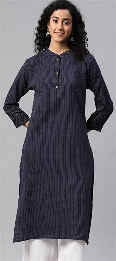 Casual, Summer Blue color Kurti in Cotton fabric with Long Sleeve, Straight Printed work : 1924494