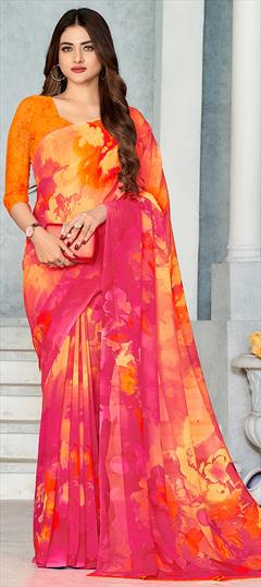 Casual Multicolor color Saree in Georgette fabric with Classic Floral, Printed work : 1924554