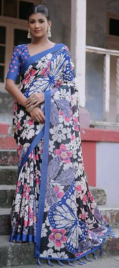 Casual, Traditional Black and Grey color Saree in Silk cotton fabric with South Printed work : 1924604