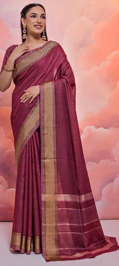 Party Wear, Traditional Red and Maroon color Saree in Cotton fabric with Bengali Weaving, Zari work : 1924620