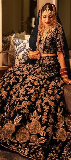 Bridal, Wedding Black and Grey color Lehenga in Velvet fabric with Flared Embroidered, Sequence, Thread, Zari work : 1924629