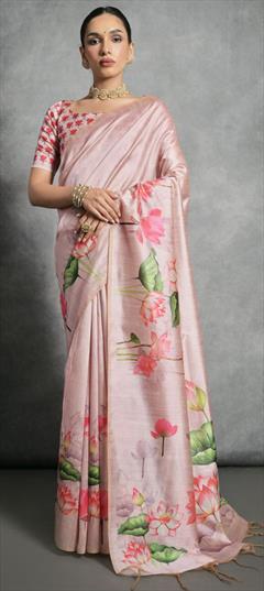 Party Wear, Traditional Pink and Majenta color Saree in Silk, Tussar Silk fabric with South Printed, Weaving, Zari work : 1924630