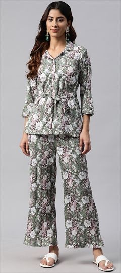 Casual, Summer Green color Co-ords Set in Muslin fabric with Floral, Printed work : 1924725