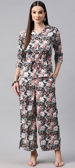 Casual, Summer Black and Grey, White and Off White color Co-ords Set in Muslin fabric with Floral, Printed work : 1924735