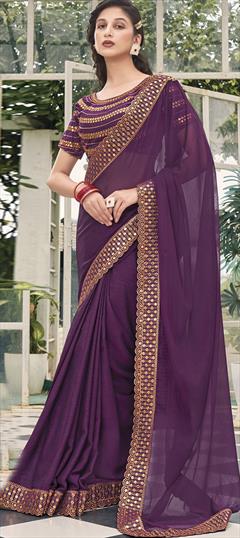 Festive, Party Wear, Reception Purple and Violet color Saree in Shimmer fabric with Classic Embroidered, Mirror, Zari work : 1924759