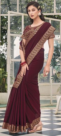 Festive, Party Wear, Reception Purple and Violet color Saree in Shimmer fabric with Classic Embroidered, Mirror, Zari work : 1924761