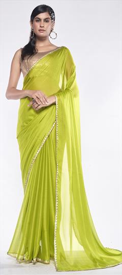 Casual, Party Wear Green color Saree in Georgette fabric with Classic Lace work : 1924769