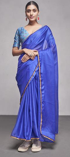 Casual, Party Wear Blue color Saree in Georgette fabric with Classic Lace work : 1924772