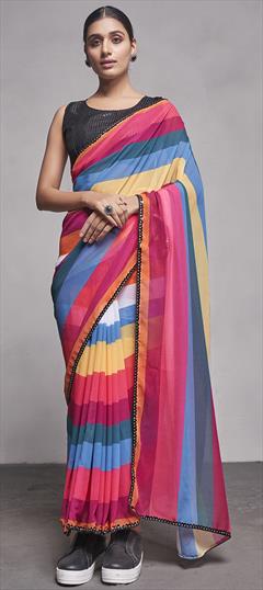 Casual, Party Wear Multicolor color Saree in Georgette fabric with Classic Lace work : 1924776