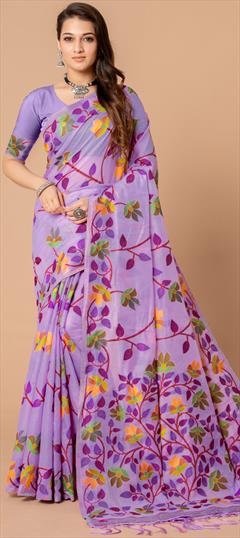Festive, Party Wear, Traditional Purple and Violet color Saree in Cotton fabric with Bengali Printed work : 1924851