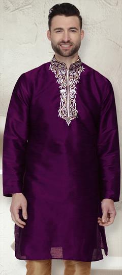 Party Wear Purple and Violet color Kurta in Dupion Silk fabric with Embroidered, Thread work : 1924859