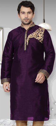 Party Wear Purple and Violet color Kurta in Dupion Silk fabric with Embroidered, Thread work : 1924861