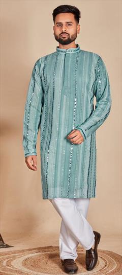 Party Wear Blue color Kurta Pyjamas in Georgette fabric with Embroidered, Thread work : 1924902