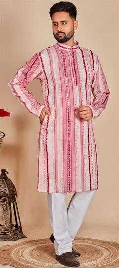Party Wear Pink and Majenta color Kurta Pyjamas in Georgette fabric with Embroidered, Thread work : 1924904