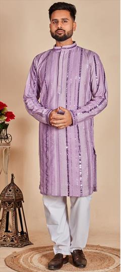 Party Wear Purple and Violet color Kurta Pyjamas in Georgette fabric with Embroidered, Thread work : 1924906