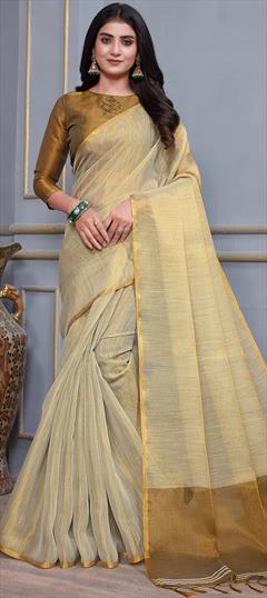 Traditional Black and Grey color Saree in Linen fabric with Bengali Thread work : 1924929