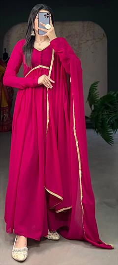 Festive, Party Wear Pink and Majenta color Gown in Georgette fabric with Embroidered, Sequence, Thread work : 1925117