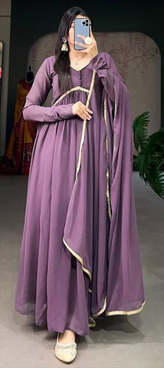 Festive, Party Wear Purple and Violet color Gown in Georgette fabric with Embroidered, Sequence, Thread work : 1925119