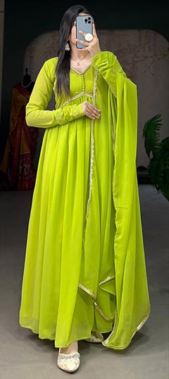 Festive, Party Wear Green color Gown in Georgette fabric with Embroidered, Sequence, Thread work : 1925120