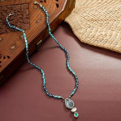 Blue color Necklace in Metal Alloy studded with Artificial, Beads, CZ Diamond & Gold Rodium Polish : 1925270