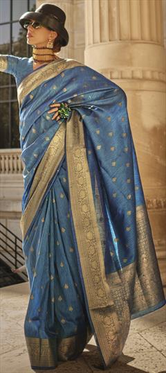 Casual, Traditional Blue color Saree in Handloom fabric with Bengali Weaving work : 1925487