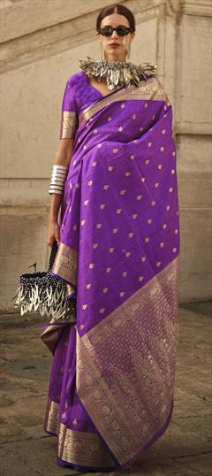 Casual, Traditional Purple and Violet color Saree in Handloom fabric with Bengali Weaving work : 1925488