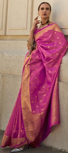 Casual, Traditional Pink and Majenta color Saree in Handloom fabric with Bengali Weaving work : 1925489