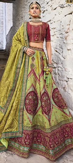 Bridal, Wedding Green color Lehenga in Banarasi Silk fabric with Flared Embroidered, Sequence, Thread, Weaving work : 1925511