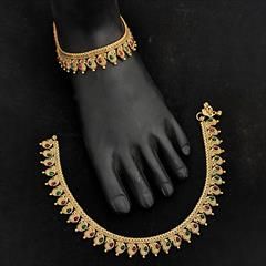 Green, Red and Maroon color Anklet in Metal Alloy studded with CZ Diamond & Gold Rodium Polish : 1925806