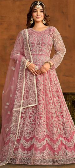 Engagement, Festive, Reception Pink and Majenta color Salwar Kameez in Net fabric with Anarkali Embroidered, Resham, Thread work : 1925837