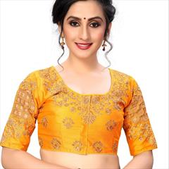 Party Wear Yellow color Blouse in Art Silk fabric with Embroidered, Stone, Thread work : 1925840