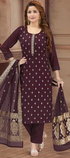 Festive, Party Wear, Reception Purple and Violet color Salwar Kameez in Silk fabric with Straight Embroidered, Sequence, Thread work : 1925911