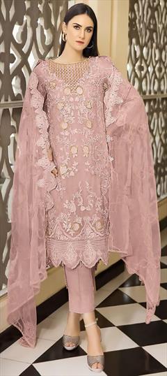 Festive, Party Wear, Reception Pink and Majenta color Salwar Kameez in Georgette fabric with Pakistani, Straight Embroidered, Sequence, Thread work : 1925961
