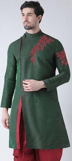 Party Wear Green color Kurta in Dupion Silk fabric with Embroidered, Thread work : 1925972