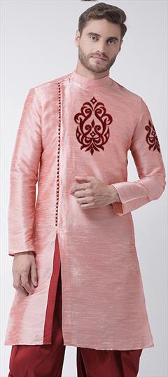 Party Wear Pink and Majenta color Kurta in Dupion Silk fabric with Embroidered, Thread work : 1925976